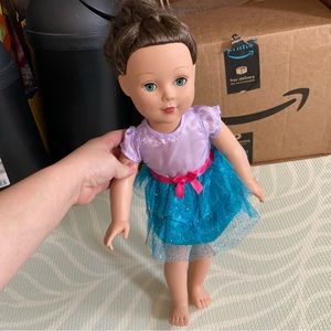 2009 18" Doll Lavender Top Sparkle Blue Tutu Skirt Brown Hair Blue Eyes